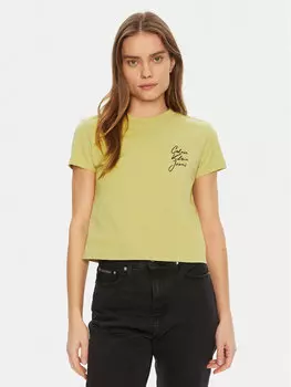 Облегающая футболка Script Institutional J20J224984 Calvin Klein Jeans, зеленый