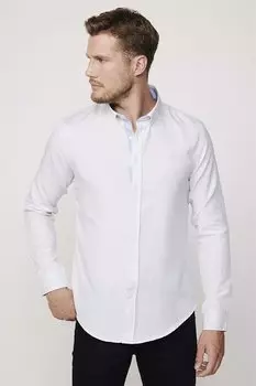 Облегающая хлопковая однотонная мужская рубашка каменного цвета, которую легко гладить TUDORS