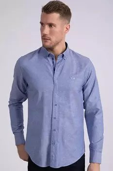 Облегающая хлопковая однотонная мужская рубашка легкого глажения синяя рубашка TUDORS, синий