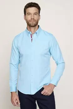 Облегающая хлопковая однотонная мужская рубашка мятного цвета, которую легко гладить TUDORS, мятно-зеленый