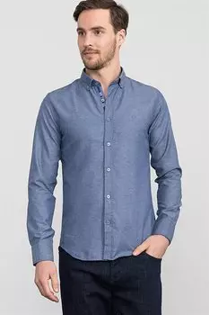 Облегающая хлопковая простая мужская рубашка, которую легко гладить TUDORS, темно-синий