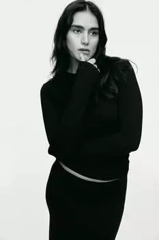 Облегающая хлопковая рубашка H&M, черный