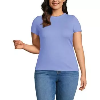 Облегающая мини-футболка с коротким рукавом и ребристой драпировкой больших размеров Lands' End, цвет light periwinkle