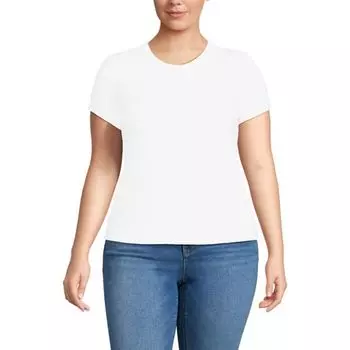 Облегающая мини-футболка с коротким рукавом и ребристой драпировкой больших размеров Lands' End, белый