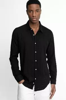 Облегающая мужская рубашка из хлопка с длинным рукавом и окантовкой с собственным узором TUDORS, черный