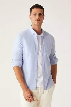 Облегающая рубашка с нагрудным карманом Marks & Spencer, светло-голубой