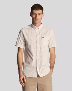 Облегающая рубашка в мелкую клетку с короткими рукавами Lyle & Scott, синий
