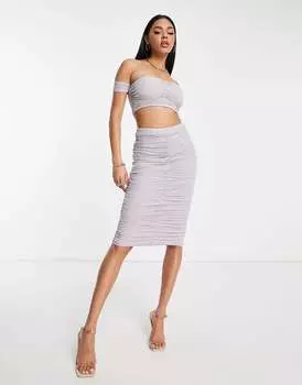 Облегающая юбка макси со сборками в нежно-сером цвете Jaded Rose
