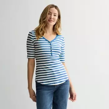 Облегающая укороченная хенли с длинным рукавом Sonoma Goods For Life, цвет sky blue cream stripe