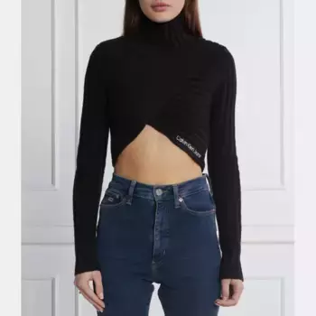 Облегающая водолазка с запахом с добавлением шерсти Calvin Klein, черный