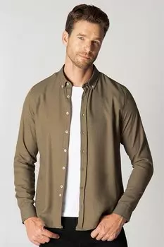 Облегающая зимняя рубашка из шерсти и вискозы цвета хаки TUDORS