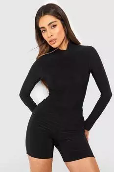 Облегающее боди с длинными рукавами и высоким воротом Boohoo, черный