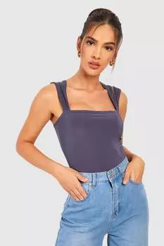 Облегающее боди с квадратным вырезом и крышками Boohoo, сиреневый