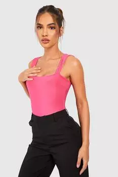 Облегающее боди с квадратным вырезом и крышками Boohoo, розовый