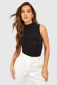 Облегающее боди с воронковым вырезом и со сборами по бокам Boohoo, черный