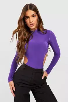 Облегающее боди с высоким воротом и без спинки Boohoo, фиолетовый
