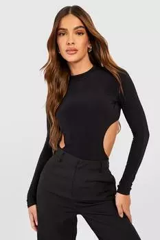 Облегающее боди с высоким воротом и без спинки Boohoo, черный