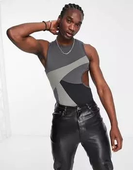 Облегающее боди серо-черного цвета ASOS DESIGN