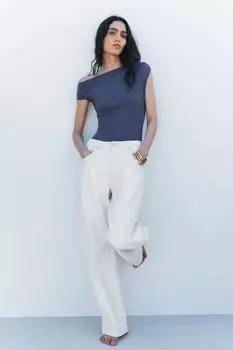 Облегающее драпированное боди ZARA, синий