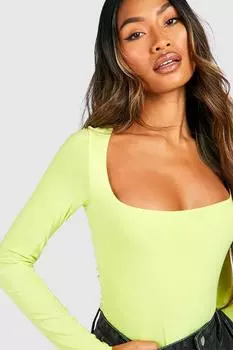 Облегающее двухслойное боди с квадратным вырезом Boohoo, лаймовый