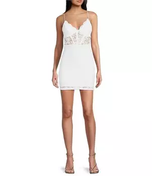 Облегающее мини-платье B. Darlin с кружевным корсетом и лифом с блестками, белый