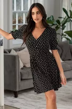 Облегающее мини-платье Bella с эластичными рукавами и завязками Pour Moi, черный