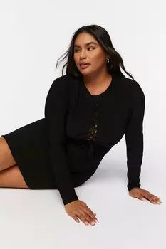 Облегающее мини-платье больших размеров на шнуровке Forever 21, черный