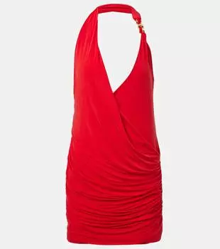 Облегающее мини-платье-бюстье из джерси Balmain, Rouge Scarlet/Or