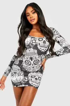 Облегающее мини-платье halloween skeleton Boohoo, разноцветный
