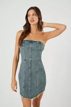 Облегающее мини-платье из денима с потертостями Forever 21, деним