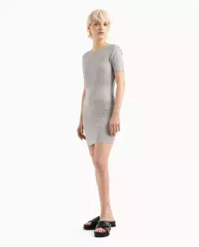 Облегающее мини-платье из металлизированного трикотажа Armani Exchange, серебряный
