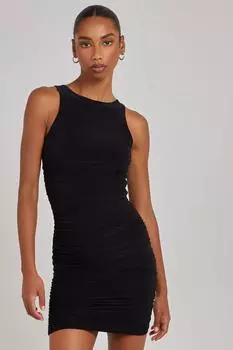 Облегающее мини-платье с высоким воротником и рюшами Pink Vanilla, черный