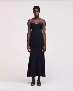 Облегающее платье-бюстье из трикотажа Sandro, черный