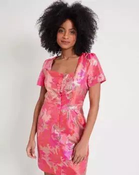 Облегающее платье из блестящей парчи Naf Naf, розовый