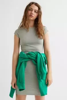 Облегающее платье из хлопка H&amp;M, светло-зеленый хаки