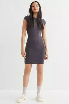 Облегающее платье из хлопка H&amp;M, темно-серый