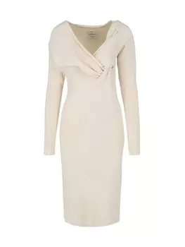 Облегающее платье из смесового шелка с переплетением спереди Bottega Veneta Beige