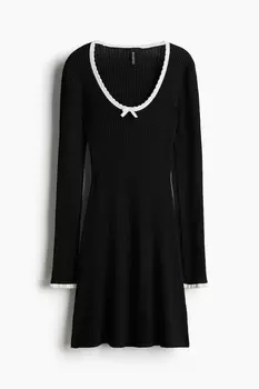 Облегающее платье из трикотажа в рубчик H&M, черный