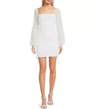 Облегающее платье Jump с длинными рукавами и рюшами в горошек, белый