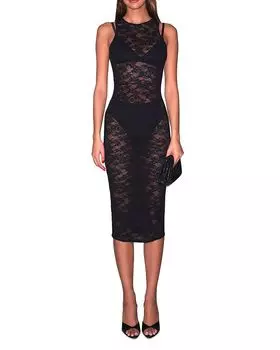 Облегающее платье-майка с кружевными вставками Le Stretch Lace Racer Tank Dress Fleur du Mal, черный