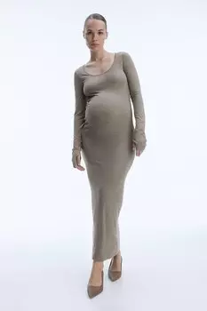 Облегающее платье Mama в рубчик H&M, бежевый