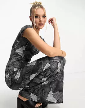 Облегающее платье макси черного цвета Tammy Girl в стиле пэчворк