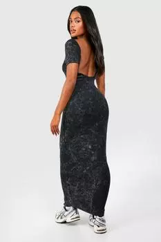 Облегающее платье макси с низкой спинкой и короткими рукавами Acid Wash boohoo, черный