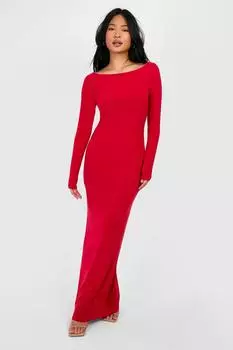Облегающее платье макси с вырезом «лодочка» Petite boohoo, красный