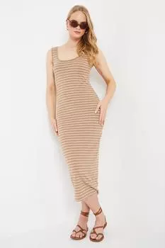 Облегающее платье миди из джерси в полоску Oasis, бежевый