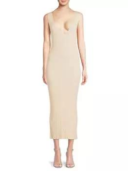 Облегающее платье миди из смесового шелка в рубчик Agnona Vanilla