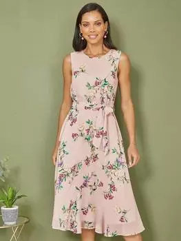 Облегающее платье миди с цветочным принтом Yumi, цвет Blush/Multi