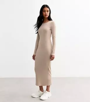 Облегающее платье миди с круглым вырезом New Look, светло-коричневый