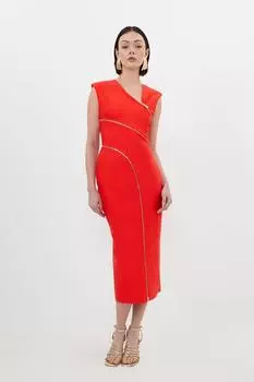 Облегающее платье миди с повязкой и молнией Karen Millen, красный