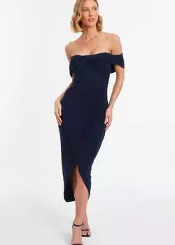 Облегающее платье миди Twist Bardot Quiz, синий